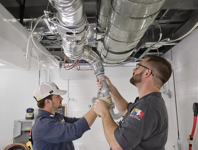 Warren Air Duct Cleaning technician performing thorough AC duct cleaning in Warren