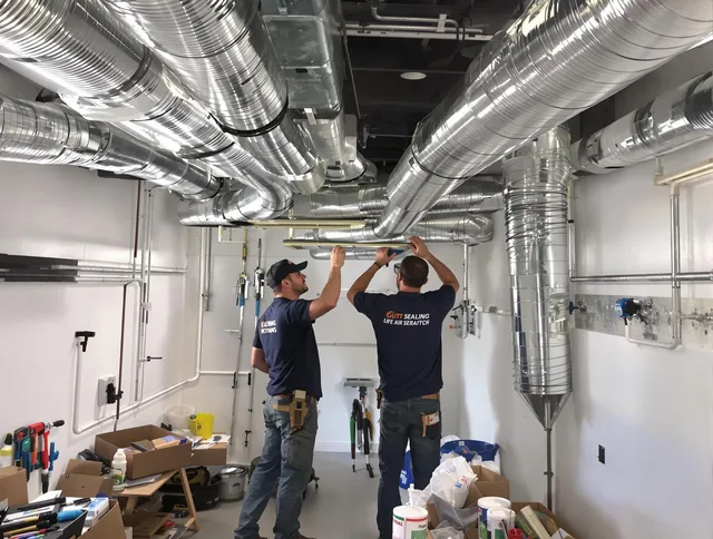 Warren Air Duct Cleaning technician applying professional duct sealing solutions in Warren