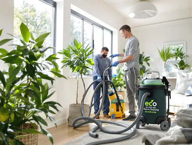Warren Air Duct Cleaning technician performing eco-friendly duct cleaning using sustainable methods in Warren