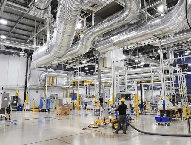 Warren Air Duct Cleaning team performing comprehensive industrial duct cleaning at a large facility in Warren